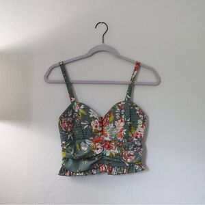 Floral Summer Thin Strap Ruffled Top with Slight Padding
